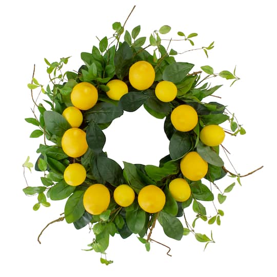 20&#x22; Yellow &#x26; Green Lemons &#x26; Assorted Foliage Spring Wreath